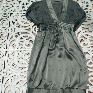 Black Satin Sheer Dress with Pockets